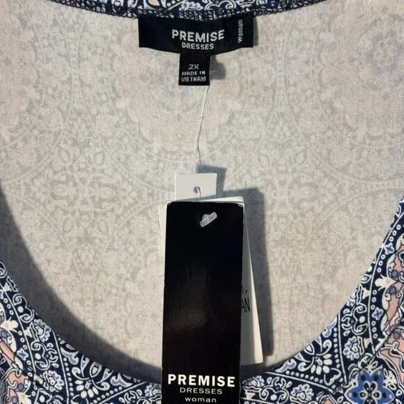Premise Dresses Womens Floral Geometric Short Sleeve A-Line Dress 2X Rayon/Spand - Picture 4 of 6